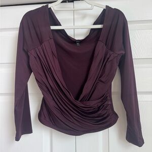 Express body contour wine off the shoulder ruched blouse- L